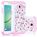 Core Prime Case, Elegant Choise Slim Dual Layer Armor Studded Rhinestone Bling Phone Case Cover with Flower Pattern for Samsung Galaxy Core Prime / Prevail LTE G360 (White+Pink)