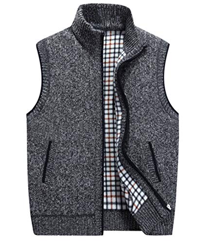 LemonGirl Mens Sweater Vest Full Zip Casual Knitted Vests with Pocked