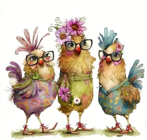JFYHAB Hen Diamond Painting Kits for Adults, Chicken 5D DIY Diamond Art Kits for Beginners Round Full Drill Diamond Painting for Home Wall Decoration Gift 12×12inch