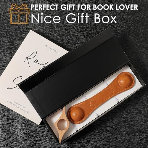 Image of KINIVA Leather Weighted Bookmarks Book Weight Page Holder for Reading,Book Open Holder for Kids Adult,Gifts for Reader (01 Brown+04 Wood)