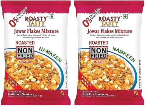 Image of Roasty Tasty Roasted Jowar Flakes Mixture Indian Namkeen Snacks - 750g | Export Quality | Gluten Free | Healthy Diet (Pack of 2)