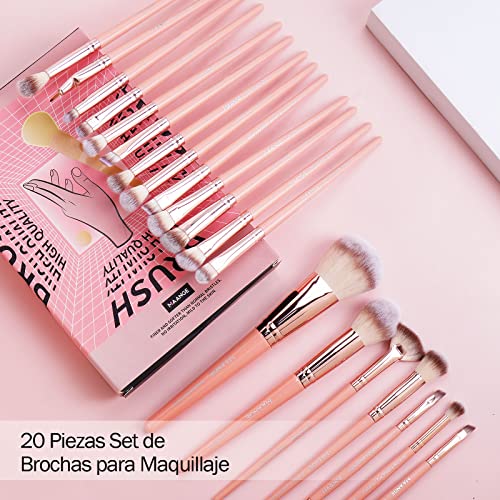 Image of MAANGE Makeup Brush Set 20Pcs Premium Synthetic Foundation Face Powder Blush Concealers Make Up Brushes Sets (Pink)