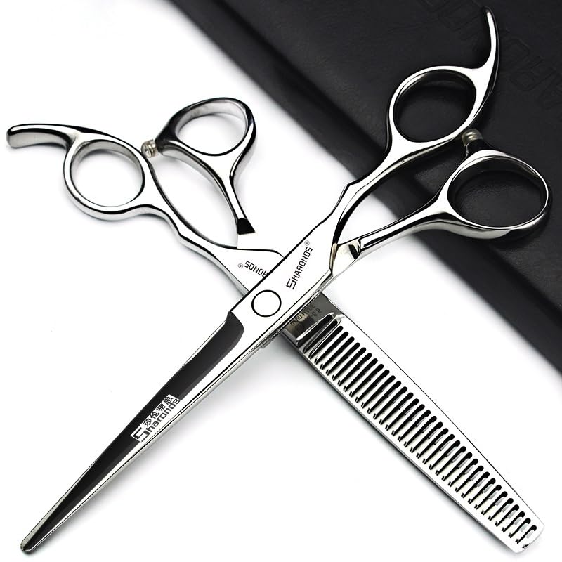 6.5/7/7.5-inch Japanese Professional Hair Clipper Styling Hair+Alicia Black Slimming Scissors (6.5 inches, 2 Pieces-B)