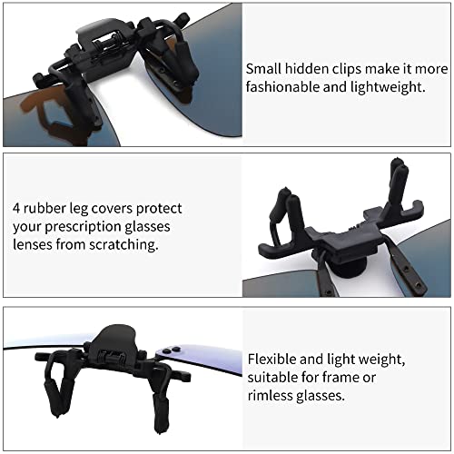 JM Polarized Clip on Sunglasses Frameless Flip Up Lens for Prescription Glasses Mirror Blue3