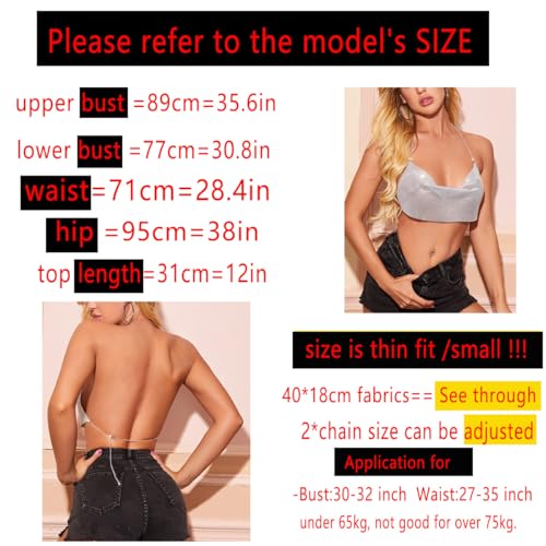 Women Shiny Metal Sequin Crop Top Sexy Halter Tank Top Camisole for Party Clubwear V-Neck Party Wear (Sliver)2