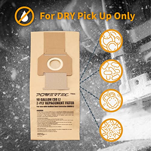 Image of POWERTEC 75026-P2 10 gallon High Efficiency Filter Bags for DeWalt DWV012 Dust Extractors (10 Pack)