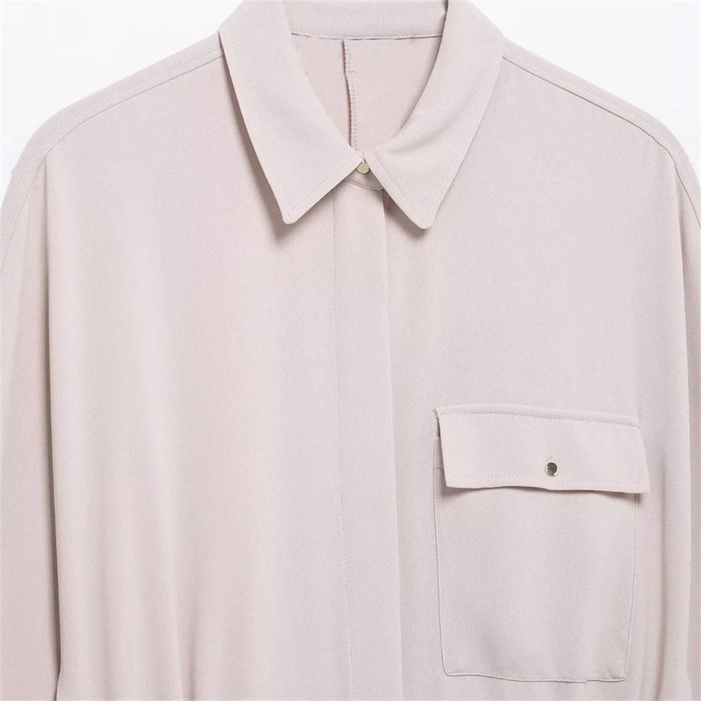 Women's Solid Color Elastic Waist Shirt with Pockets