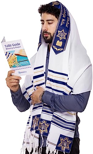 Image of Tallit Prayer Shawl with Matching Bag, Certified Kosher, With Blessing On Neckband & on the Corners Made in Israel