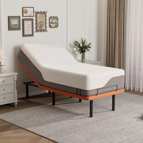 ESHINE Adjustable Bed Frame Twin XL + Memory Foam Hybrid 14 Inch...