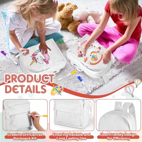 Abbylike SMO-ABBYLIKE-1616 4 Pcs Diy Canvas Backpack Lightweight Casual Daypacks White Backpack 10 Pcs Fabric Making Pens thumb #2