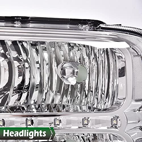 Image of GRAND ORANGE LED DRL Headlights Assembly, Compatible with 2005 2006 2007 Ford F250 F350 F450 F550 Super Duty bumper Headlamp, Amber Corner Headlight(Clear lens Chrome Housing Clear Reflector)