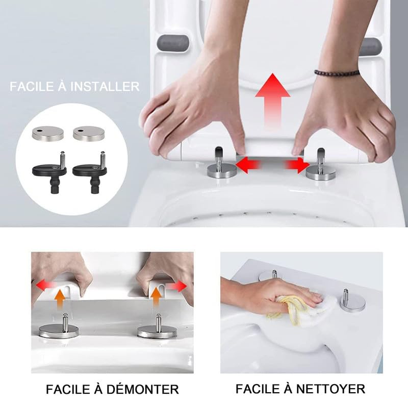 Siège WC Forme U/D en PP, 02B, 42x33cm, Abattant WC avec Fermeture en Douceur, Lunette WC Blanche Universelle avec Dégagement Rapide à Un Bouton pour Facile à Installer et à Nettoyer