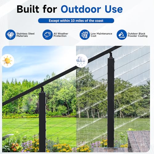 Image of 36 inch 8-16FT Swageless Modular Black Cable Railing System Post Kit with 2 Stair Posts Fit 28-38 Degree Stairway, T304 Stainless Steel, Patent Reusable Cable Railing Kit, Upgraded Powder Coated