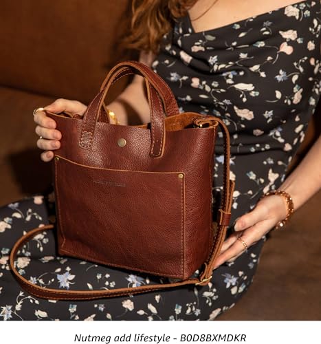 Portland Leather Goods Mini Snap Crossbody Tote Bag for Women – Handmade, Snap Closure, Durable & Unlined – Outside Pocket4