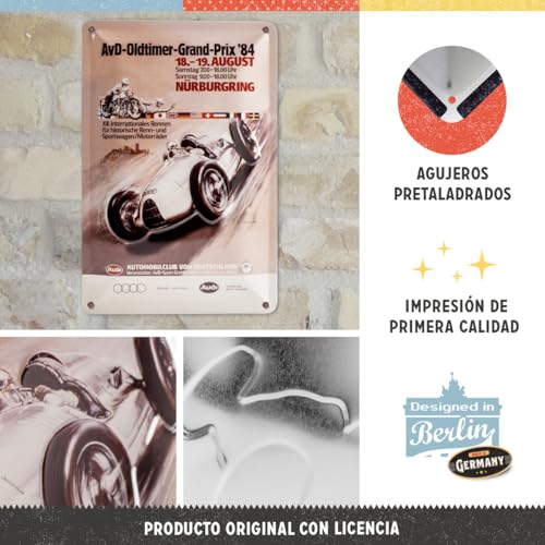 Nostalgic-Art - Placa retro de 20 x 30 cm, Audi - AvD Oldtimer Grand Prix - Idea de regalo para fans de Audi, Official License Product (OLP) de metal, diseño vintage - imagen 3