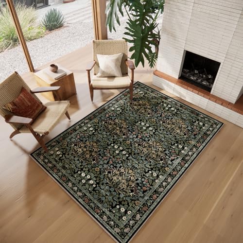 Image of Traditional Design Vintage Floral Area Rug 5 x 7,Washable Area Rugs - Perfect for Living Room, Bedroom, Pet & Child Friendly, Nursery - Stain & Water Resistant Non-Slip, Dining Room Decor