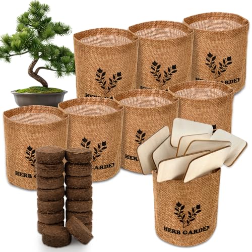 RAINFLOW Bonsai Starter Kit - Complete Indoor Growing Set for Beginners with 8 Jute Planters...