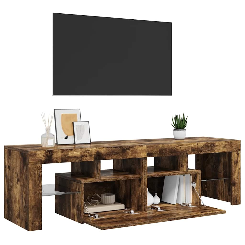 Z oświetleniem LED Stylowy opalany dąb 140x36.5x40 cm Brąz