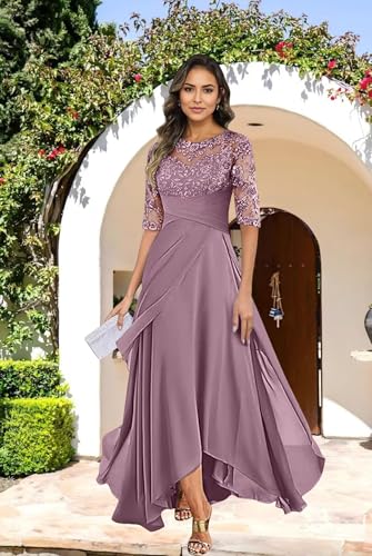 Lace Appliques Mother of The Bride Dresses Long with Pockets 3/4 Sleeve Empire Waist Formal Evening Party Gowns4