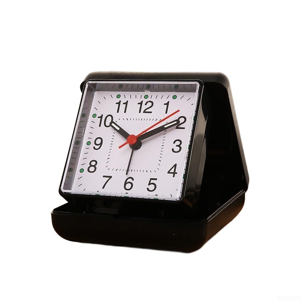 Silent Square Alarm Clock Foldable Quiet Sweep(Black)