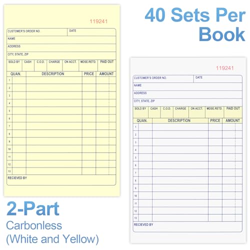 joyberg 4 pack receipt book 417inx72in receipt book with carbon copies 2-part carbonlesswhite and yellow 40 sets per book order book for small business