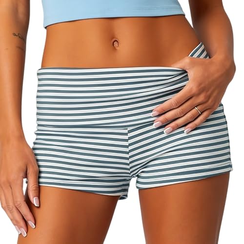 Image of KMBANGI Womens Fold Over Shorts Elastic Waist Y2k Lounge Shorts Foldover Cute Pajama Micro Bottoms Mini Shorts Sleepwear