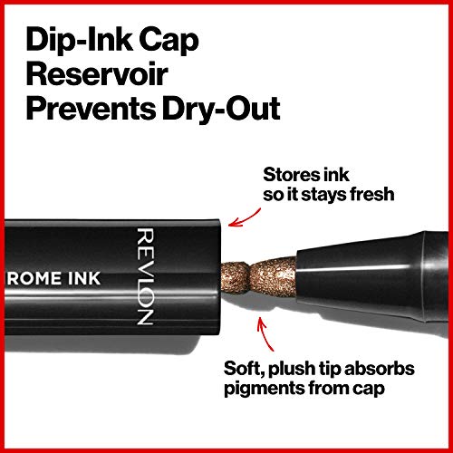 Revlon So Fierce! Chrome Ink Liquid Eyeliner, Longlasting Bold Metallic Pen Liner With Dip Ink Cap For Pearl, Shimmer Blend, 902 Bronzage, 0.03 Oz. #TOP2