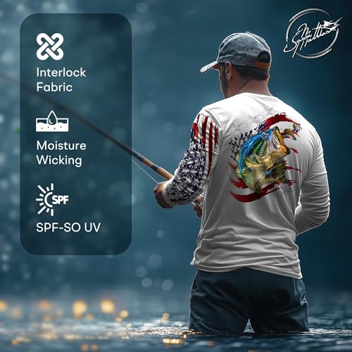 Men’s “American Flag Bass” Comfortable Fishing Shirt-UPF 50+ Interlocking Fabric, Quick-Dry, Ideal for Anglers (JM016)3