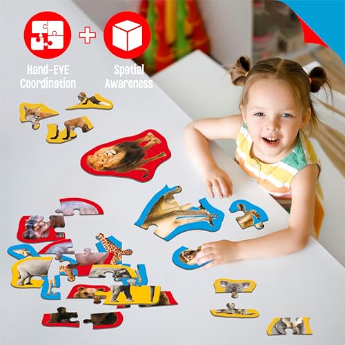 12 Puzzles de Animales Salvajes, 48 Piezas, Rompecabezas de Safari Realistas con Guía de Nombres para Niños Pequeños de 3+ Años miniatura 6