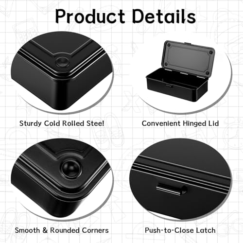 Image of 2 Pack Steel Storage Box with Hinged Lid, Metal Container for Scrapbook Stamps, Rectangular Empty Hinged Metal Tool Box, Storage Organizer for Pegs, Pens, Stationary (7.9 X 4 X 2 Inch)
