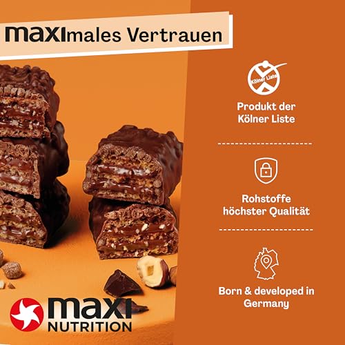 MaxiNutrition Hazelnut Spread Protein Waffle Bar, 25% Eiweiß, 202 kcal, (12 Eiweißriegel x 39g), Ohne Zuckerzusatz