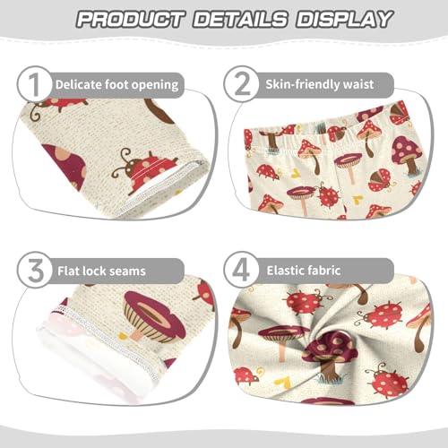 Red Mushrooms Girls' Leggings Toddler Doodles Lady Bugs Kids Yoga Pants Dance Active Tights 4T3
