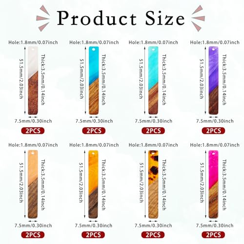 Bestewelry 16Pcs Resin Wood Charms Pendants 8 Colors Resin Wood Earring Charms Geometry Rectangle Resin Wood Statement for Bohemian Boho DIY Crafts Jewelry Making - Image 4