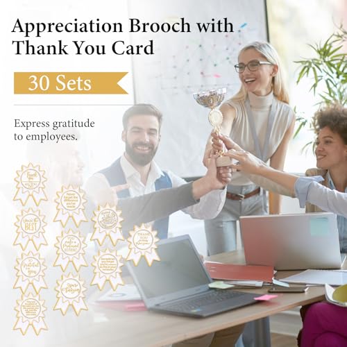 Image of Sasylvia 30 Set Employee Appreciation Gifts Badge Shaped Brooch Employee of The Month Pin with Thank You Card Organza Bag Cute Medal Award Lapel Pins for Vet Tech Staffs Coworkers Team Thank You Gifts