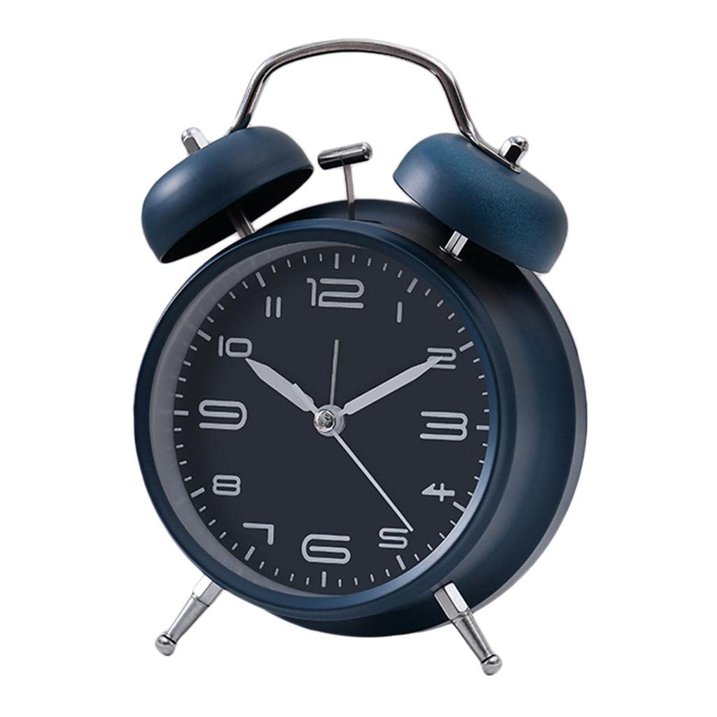 Reloj Despertador Clásico de Doble Campana, Reloj de Regalo, Movimiento Silencioso, Esfera Luminosa, Superficie de, Función de Luz Nocturna, Azul Oscuro, Individual