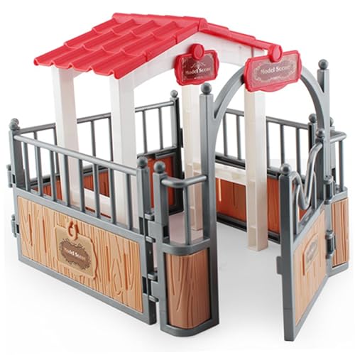 Pferdestall-Spielset-Pavillon, 7, 3 x 5, 5 x 6, 3 Zoll, Kunststoff-Pferdestall-Spielset-Pavillon, imaginäres und kreatives pädagogisches Pferdespielzeug, Zubehör für Pferdeliebhaber, Bauernhofspielz