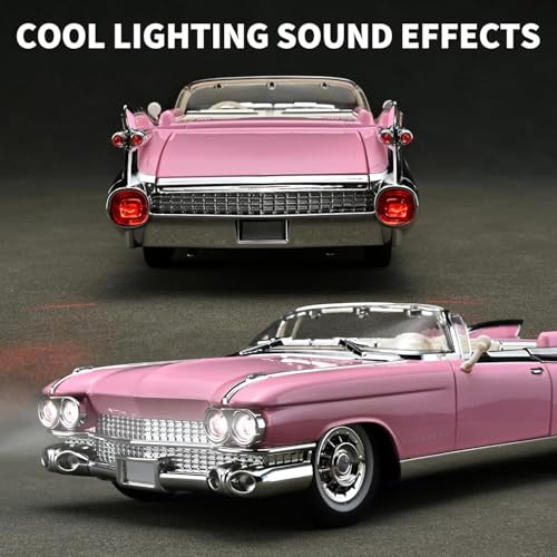 Image of 1:24 Scale Big Cadillac Eldorado Alloy Pickup Car Toy Metal Pull Back Diecast Car with Openable Door and Sound Light, Gifts Toys for Kids【Pink】