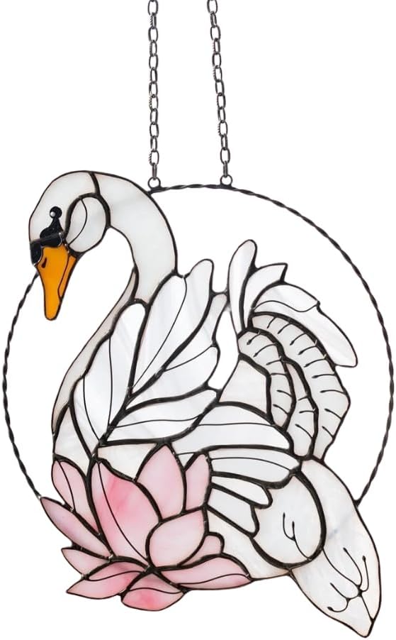 White Swan Stained Glass Sun Catcher Wall Window Hanging Home Decor. Indoor Outdoor Hanging Panel. Grandma Gift. Mother's Day Gift. Bird Real Glass Sun Catcher. White Swan