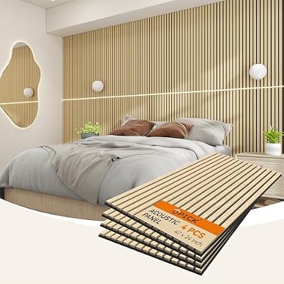 Upick MDF Acoustic Wall Panels Sound Absorbing, 4 Pack 48 x 24 inch Sound Proof Foam Wall Panels & Wood Slat Wall Panels for Interior Wall Decor, Oak