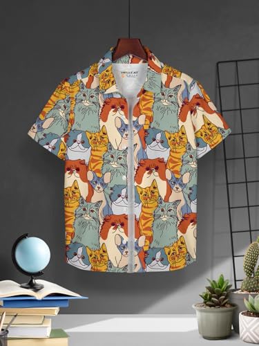Image of HELLCAT White, Dark Blue Trendy Regular Fit Printed Causal Shirt for Boys - Pack of 2