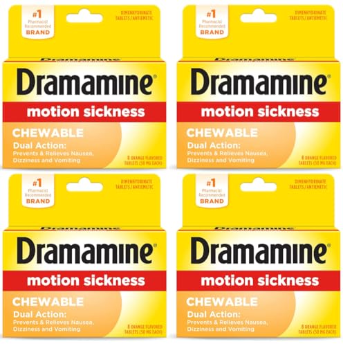 Dramamine Chewable Formula Motion Sickness Relief, 8 Orange Flavored Tablets Each (Value Pack of 4)