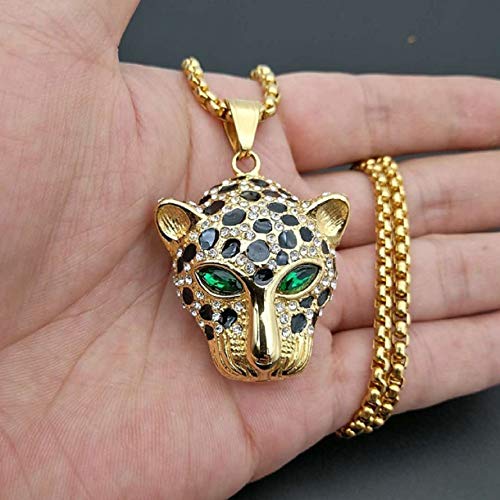 Mayiahey Iced Out Leopard Head Necklace For Men, Stainless Steel Nordic Viking Leopard Animal Necklace Hip Hop Leopard Head Pendant Necklace For Boys (Green) #TOP1