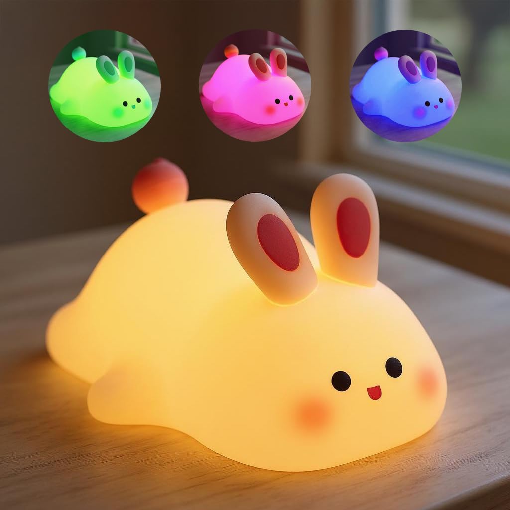 Kids Cute Little Bunny Night Light | Touch Silicone Animal Night Lamp | Ideal Gift for Boys, Girls, Toddlers, and Nursery (Bunny)-image-26