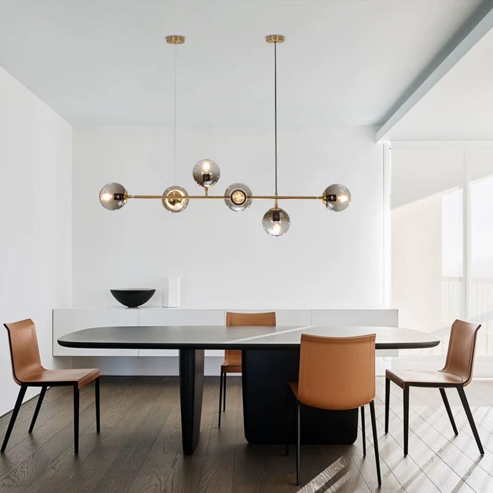 6 luci E27 Lampadario moderno Nord Europa Lampadario a sfera in vetro Industriale 51 pollici Lampada a sospensione a soffitto per soggiorno Sala da pranzo Decorazione artistica Ristorante