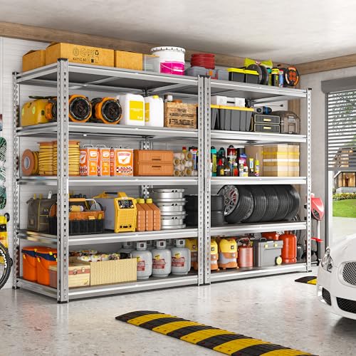 Image of 2200LBS Heavy Duty Storage Shelves, 5-Tier Adjustable Metal Shelving Unit with Waterproof PP Boards,Garage Storage Rack for Pantry Basement Warehouse,35 inchW x 16 inchD x 72 inchH,4 Pack Sliver Shelves