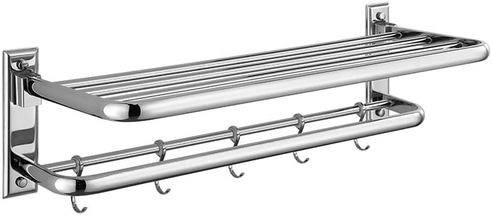 GONMDOPY Towel Rail,Bathroom Shelf Towel Shelf Stainless Steel Bathroom Towel Wall Mounted Multifunctional Hanger Bath Hardware Double Level with Hooks/40Cm