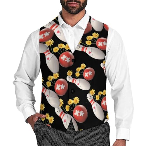 Ball Pin Bowling Sports Men's Suit Vests Business Formal Dress Vest V-Neck Waistcoat for Wedding Casual