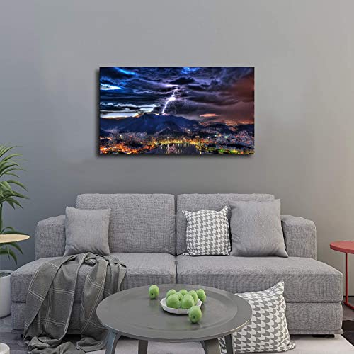 Storm Lightning Weather Landscape Canvas Over Rio De Janeiro Poster Canvas Decorative Painting Wall Art Gift Bedroom Office Living Room Home Ultra Clear Background Wall (Unframed,20×40Inch) #TOP1