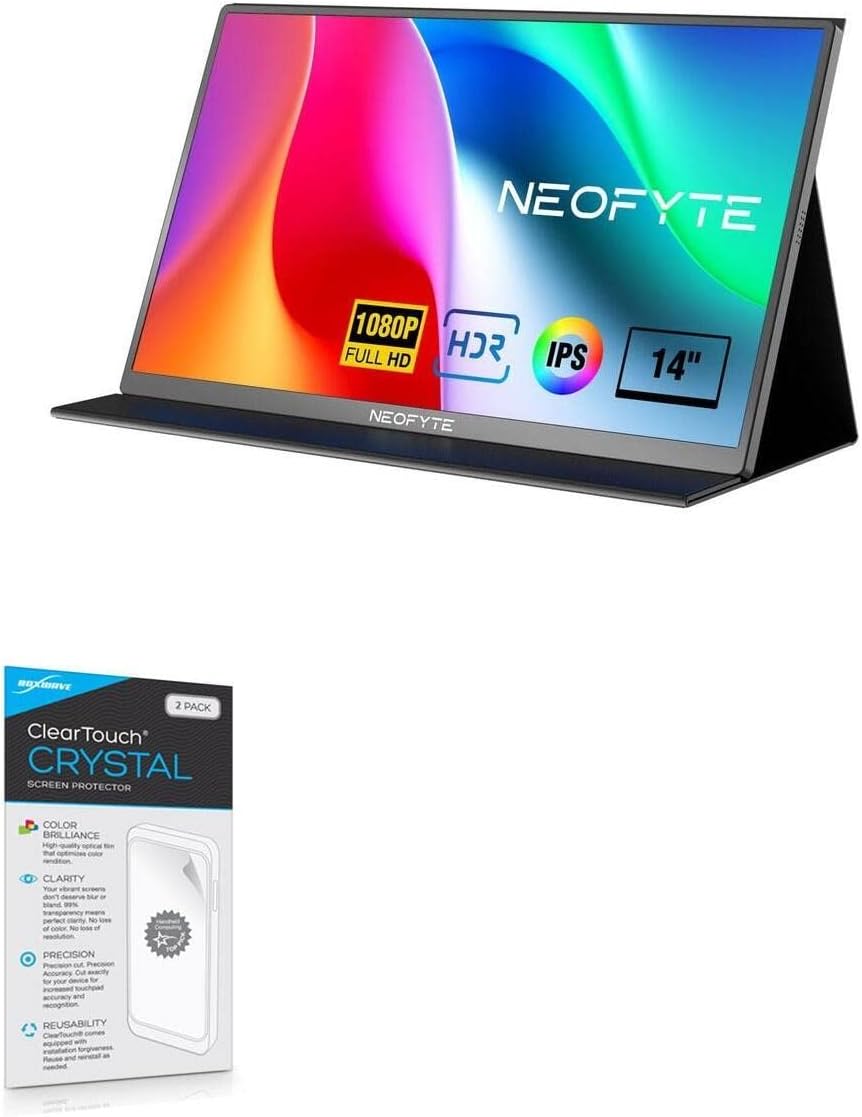 BoxWave Screen Protector Compatible with NEOFYTE Portable Monitor for Laptop T14P (14 in) - ClearTouch Crystal (2-Pack), HD Film Skin - Shields from Scratches