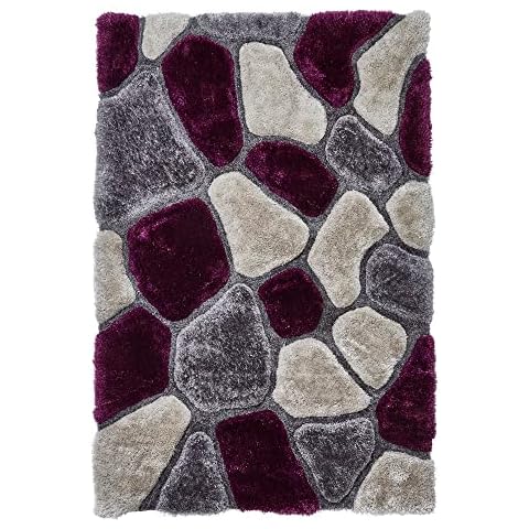 LUX Rugs Grey & Purple Stone Wall Design Hand Tufted Soft Modern Rug 120cm x 170cm | 4cm Thick Shaggy Pile | 70% Acrylic & 30% Polyester | High Density Yarn Fibres Cover